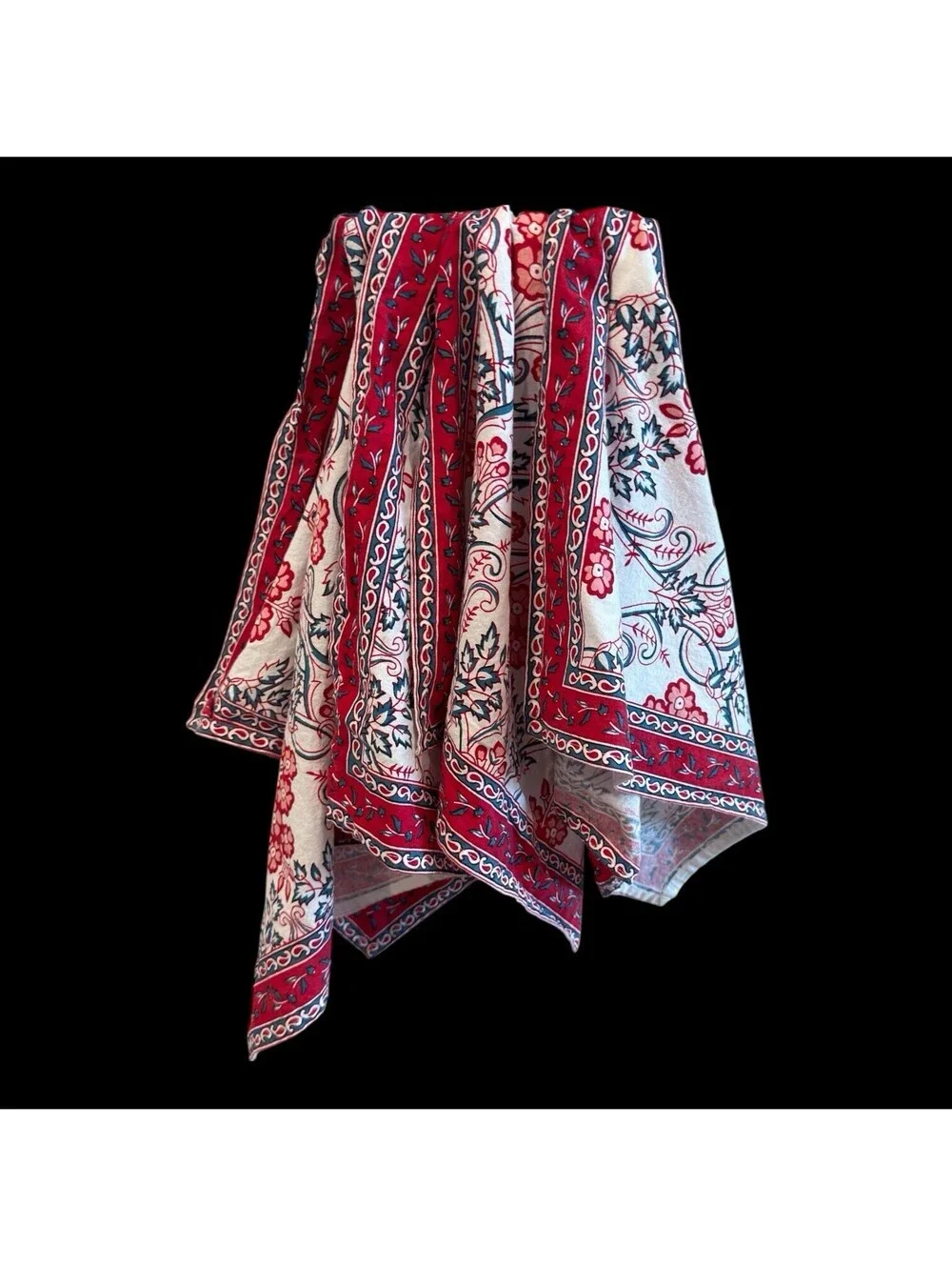 NapaStyle Mediterranean Red Floral Block Print Cotton Napkins Set of 4